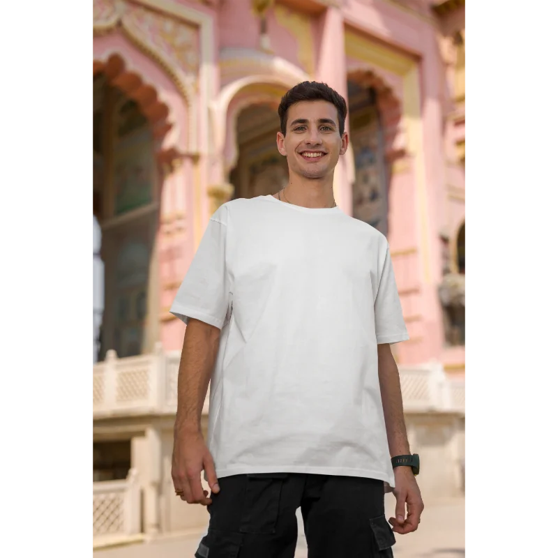 Unisex White Plain Oversized T Shirt